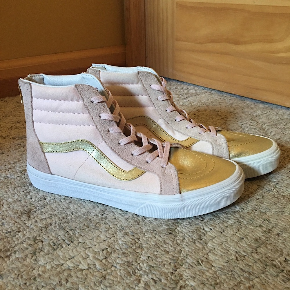 Vans Sk8-Hi Pink with Gold Toe Shoes